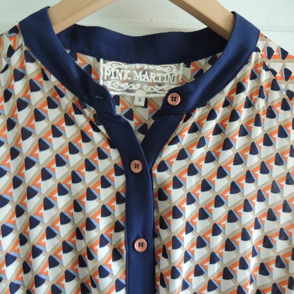 Pink Martini Blue & Orange Geo Print Retro Dress S *Runs L - Picture 4 of 10